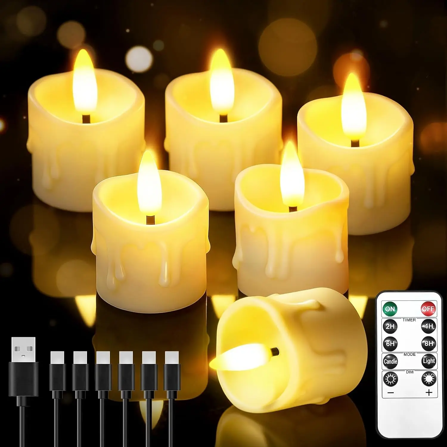 Rechargeable Flameless LED Tea Light Candles with Remote Timer Battery Operated Flickering Votive Fake Candles for Home Wedding Party Table Decor 6 Pack 1.5"x2"
