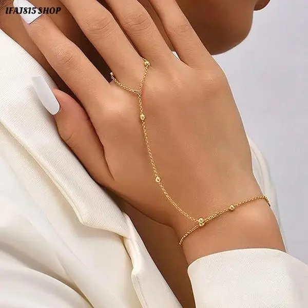 Women's Gold Finger Chain Ring, Trendy Hand Chain Bracelet, Dainty Gold-Plated Finger Jewelry, Y2K Boho Statement Body Jewelry, Layered Minimalist Accessory for Parties, Festivals, Dates & Everyday OutfitsA