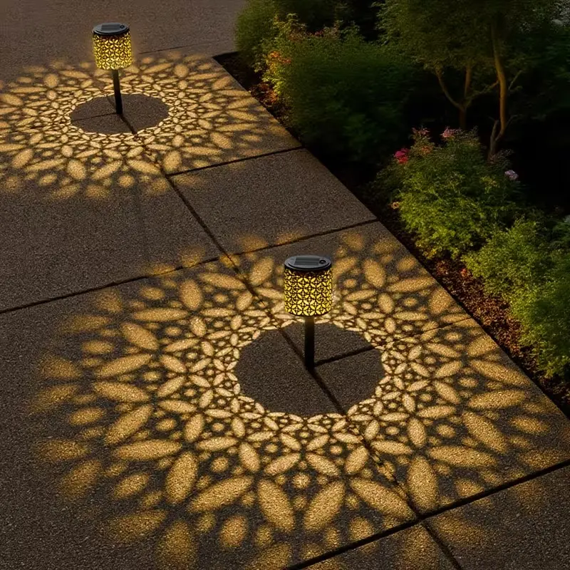 Solar Outdoor Projector Light, Lotus Pattern Wall Lamp, Iron Lattice Design, Ideal for Garden, Lawn, Steps, Corridor, Festival Decor