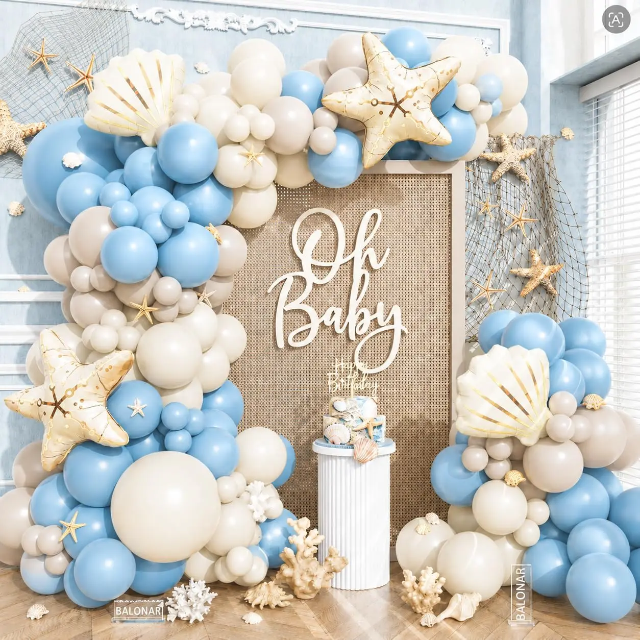 Under The Sea Balloon Arch Kit 120pcs Starfish & Seashell Balloons Garland Blue Beach Party Decorations Beach Ocean Theme Balloon for Baby Shower Birthday Party Supplies