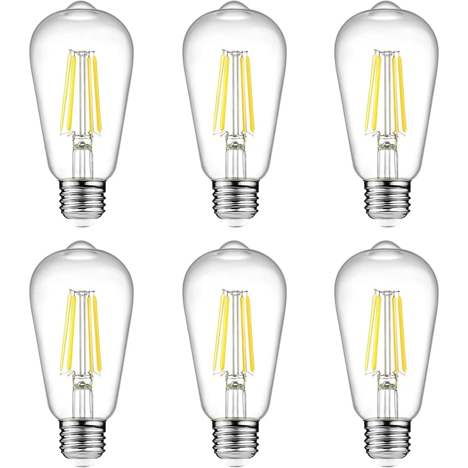 Vintage LED Edison Bulbs, 6W, Equivalent 60W, Non-Dimmable, High Brightness Cool White 4000K, ST58 Antique LED Filament Bulbs with 80+ CRI, E26 Medium Base, Clear Glass, Pack of 6