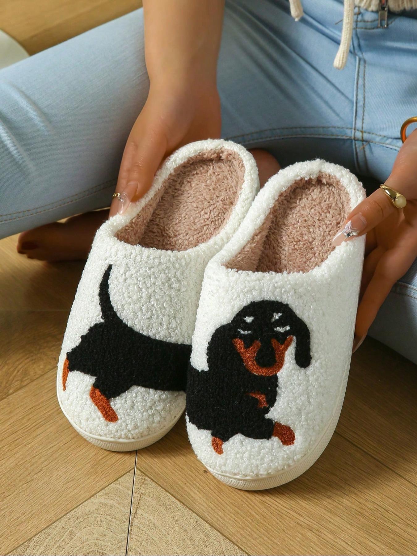 Women's Teddy Bear Dog Slippers, Fall & Winter Warm Cotton Slippers, Non-Slip Rubber Sole, Casual Indoor Footwear, Fashionable Design
