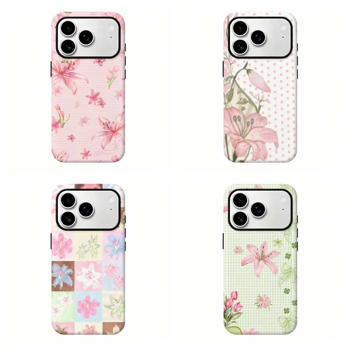 Pink Lily Floral Phone Case, Coquette Aesthetic Flower Protective Cover,for iPhone 16 15 14 13 12 11 17Pro Max,for Samsung S25 S24 S23 S22 Ultra,Gifts For Fans, Phone Accessories, Polycarbonate, Flat Print, Cleaning