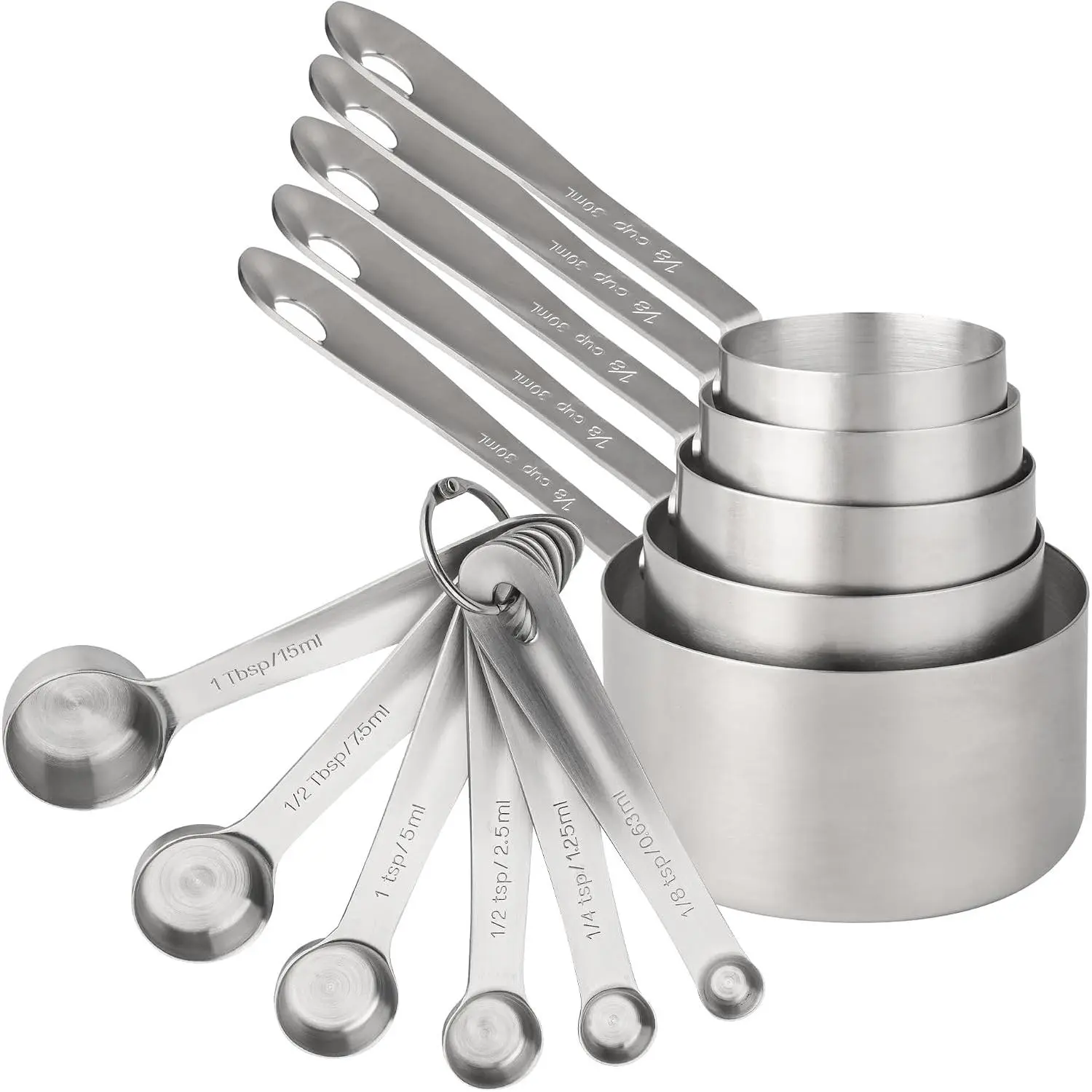 Measuring Cups and Spoons Set, 18/8 Stainless Steel Measuring Cups and Spoons Set, 5 Metal Measuring cup & 6 Baking Measuring Spoon,  & Metric Measure Cup and Spoon Set 11