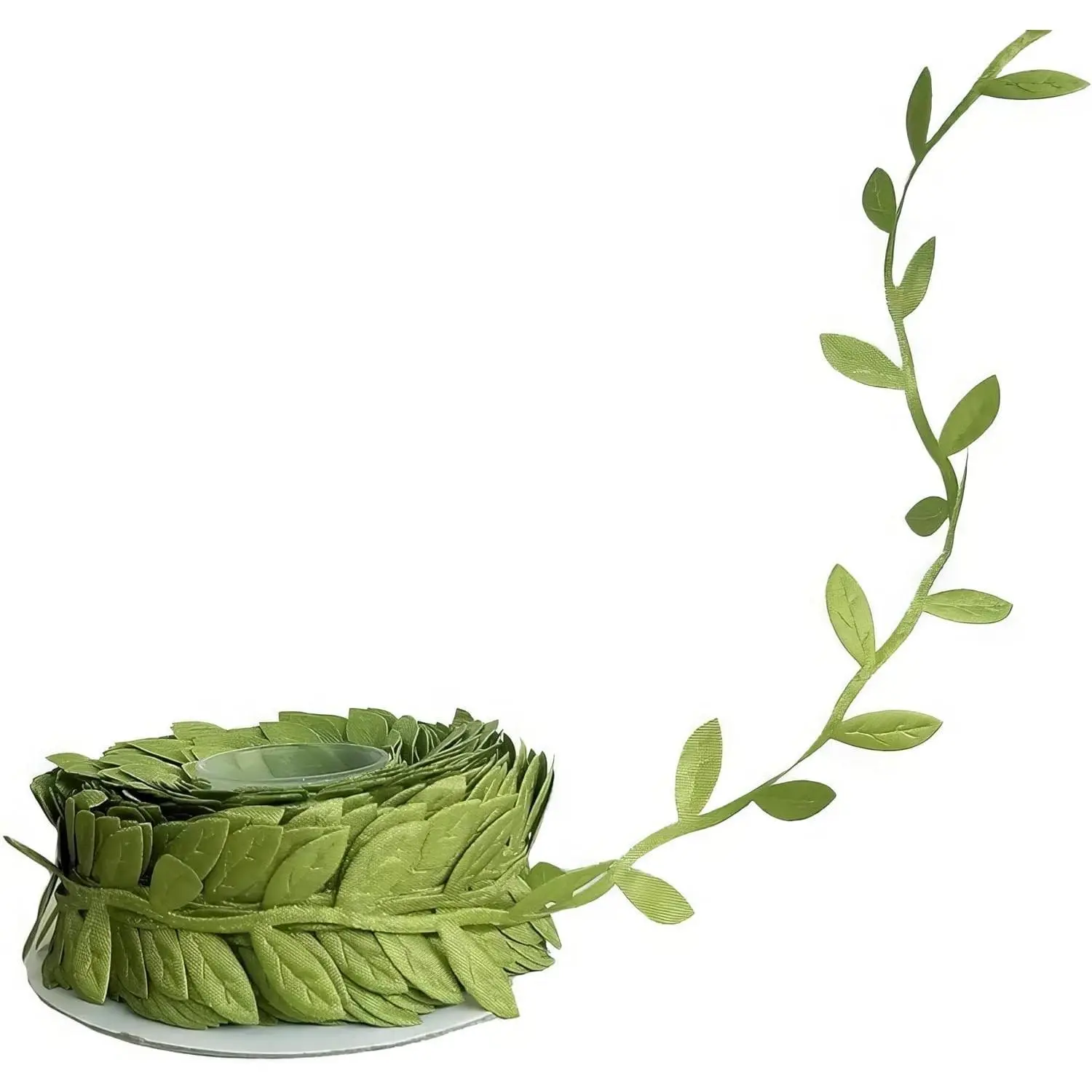 Leaf Ribbon 20 Yard Fabric Ribbons Roll Green Leaf Tape 1" Width Artificial Olive Trim Tape for Gift Wrapping Craft DIY