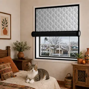 Winter Thermal Window Curtain Set, Silver Quilted Aluminum Insulated Blackout Curtain, No-Drill Self-Adhesive Cold Draft Blocker, Windproof Waterproof Easy Clean Window Cover for Bedroom Living Room Balcony