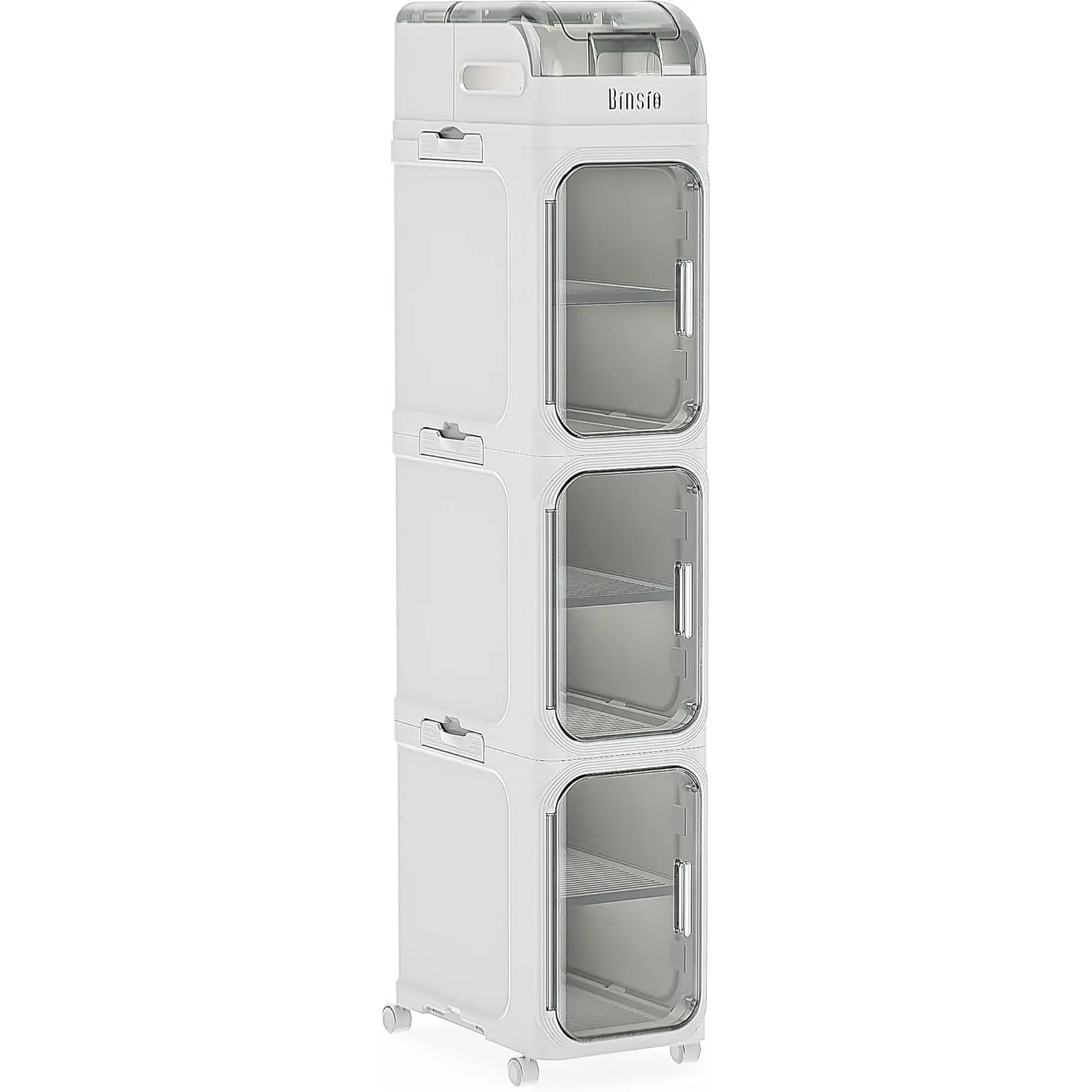 4-Tiers Toilet Paper Storage, Slim Bathroom Organizers and Storage, Bathroom Counter Organizer, Bathroom Organizer Storage Cabinet, Portable Laundry Room Organization, Plastic White Clear Doors