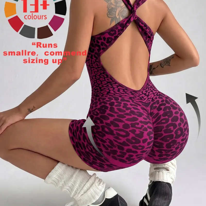 【Black Friday】Women's Seamless Leopard-Print Workout Romper, Sleeveless High-Stretch Athletic Romper with Removable Bra Cups for Daily Wear and Outdoor Sports