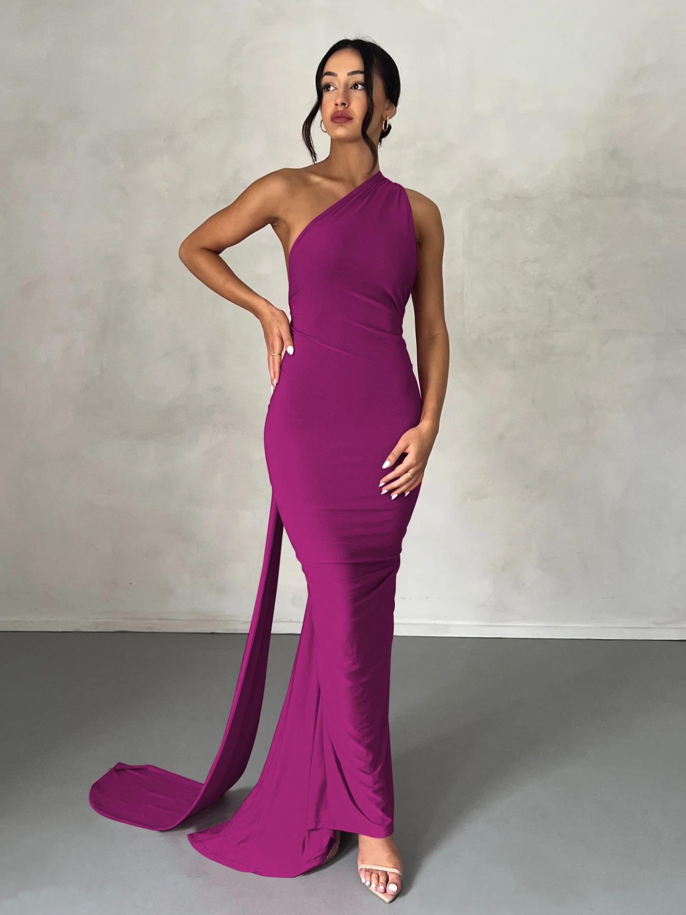 Women's Plain Ruched O-ring Backless Halter Neck Bodycon Dress, Summer Clothes for Women, Elegant Maxi Dress for Evening Party Club