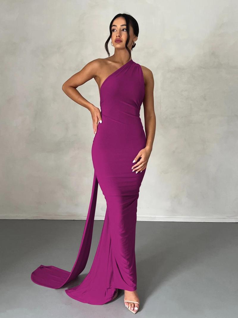 Women's Plain Ruched O-ring Backless Halter Neck Bodycon Dress, Summer Clothes for Women, Elegant Maxi Dress for Evening Party Club