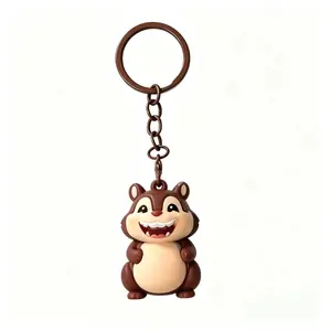 1Pcs Kawaii 3D Grinning Chipmunk Soft PVC Keychain Cute Cartoon Squirrel Charm, Universal Small Gift for Men & Women, Fits Backpack and Car Keys