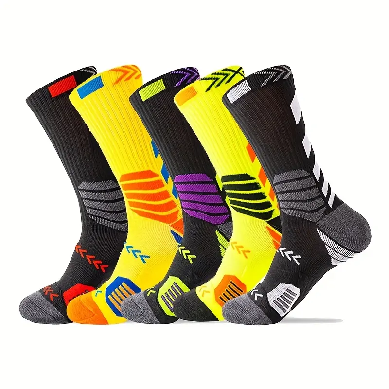 5-Pair Plus Size Basketball Socks, Professional Sports Socks, Men's Towel Bottom Socks, Training Elite Socks, Men's Running and Soccer Socks