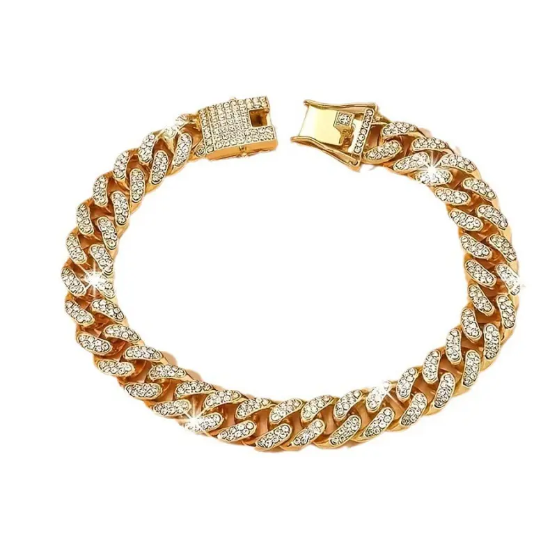 Loveden Unisex Alloy Metal Rhinestone Cuban Chain Anklet - Hip-Hop Vibe Fashionable Luxury Costume Jewelry Accessory with Sparkling Stones