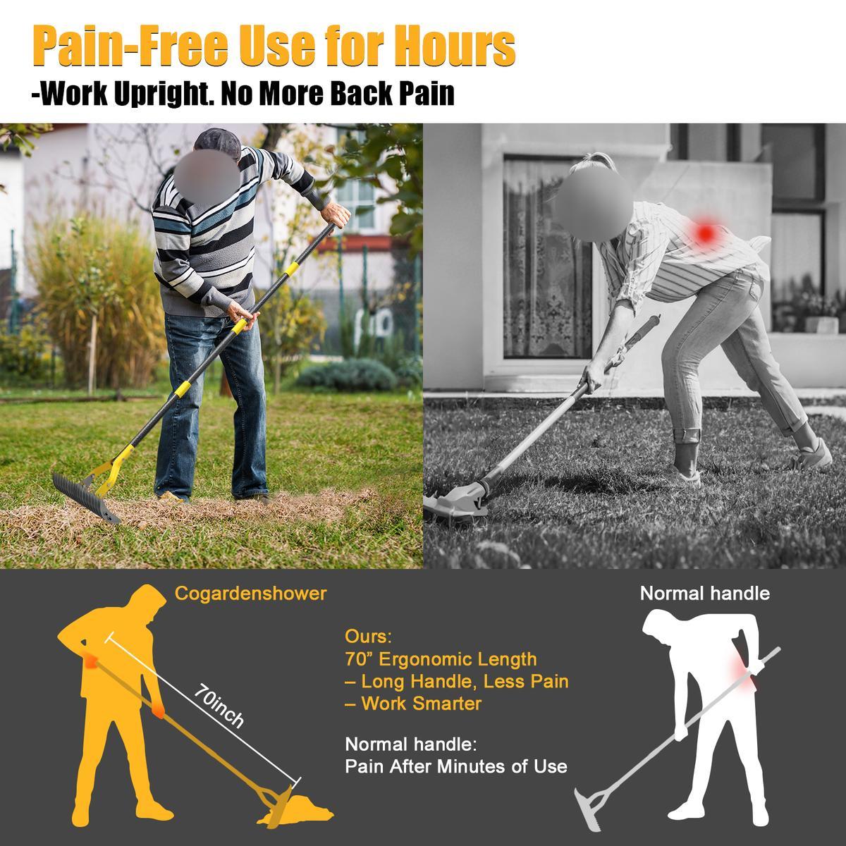 Thatch Rake, Heavy Duty Lawn Thatching with Adjustable Stainless Steel Handle,Multiple Garden Rake for Leaves,Lawn Loosening Soil,Backyard,Garden