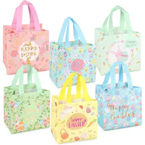 6 count Happy Easter Egg Hunt Bags Bunny Carrot Chick Egg  Bag with Handles, Easter  Bags, Non-Woven Gifts Wrapping, Spring Party Supplies