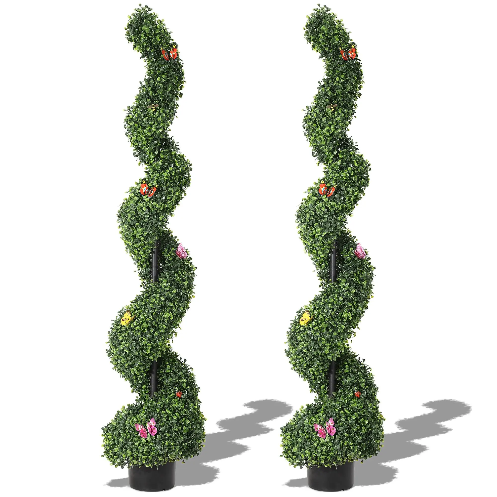 Artificial Boxwood Spiral Topiary Trees, 5 Ft Fake Faux Plant Decor In Pot, All-Year Decorative Fake Greenery Plants for Front Porch, Outdoor Walkway, Entryway Decorating, Set of 2