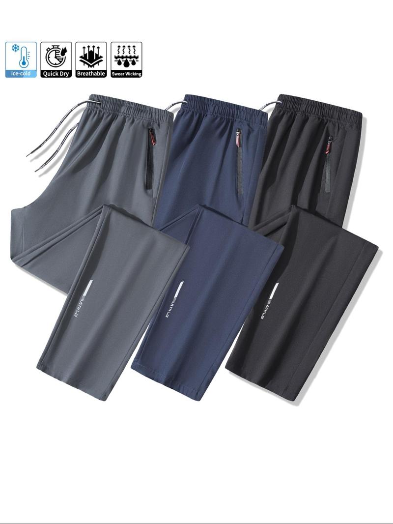 Men's Sporty Thin version Fitted Long Pants Set, Zipper Pockets & Elastic Waistband Design, Breathable Sweat-Wicking Fabric for Outdoor Sports & Fitness