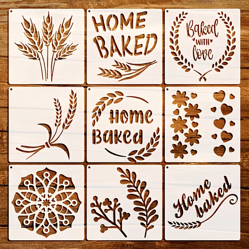 9-piece home template set, 5.9x5.9inch reusable painting templates, reusable DIY art and home decoration painting templates