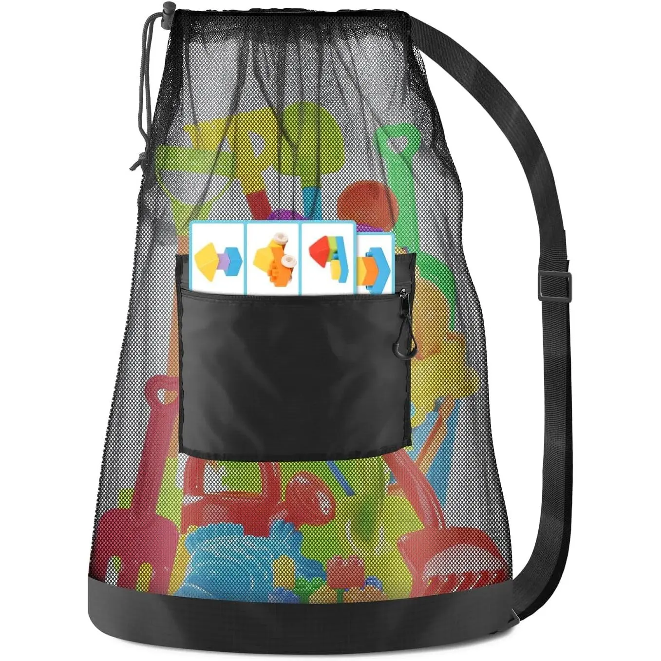 Large Mesh Beach Bag Drawstring Toys Bag, Swim Pool Toys Balls Storage Bags Gym backpack, Beach Toy Shells Organizer