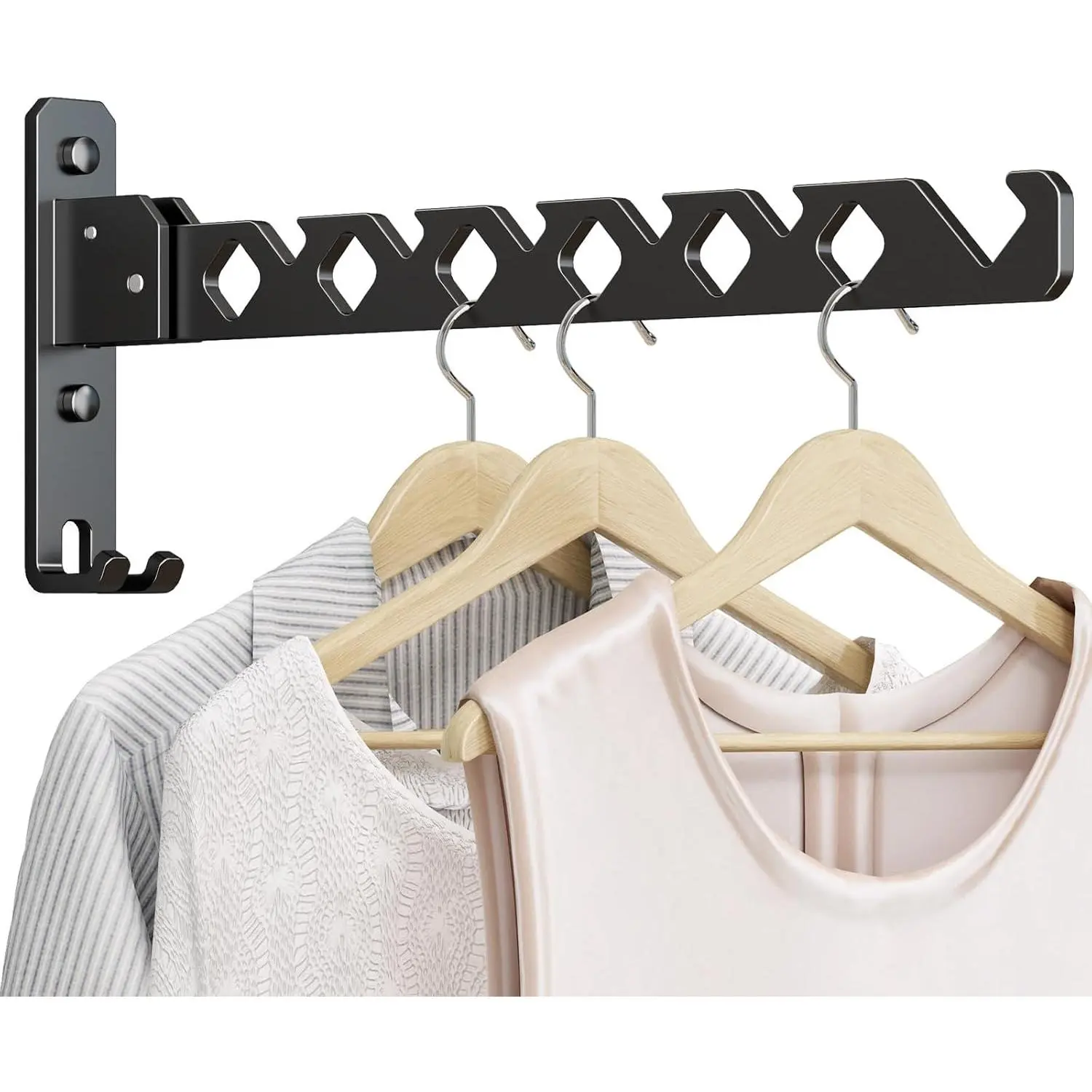 Wall Mounted Clothes Drying Rack, Wall Clothes Hanger Foldable, Laundry Hanger Hook for Bathroom, Wall Clothes Rack Indoor,  for Small Spaces, Matte Black