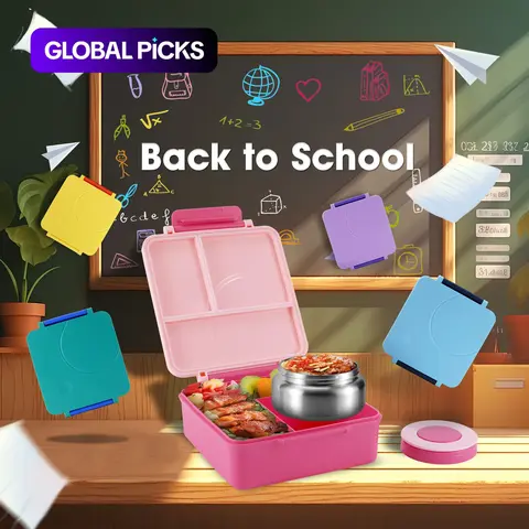 4-compartment Bento Lunch Box with Soup Cup, 1 Set Microwave Safe Plastic Bento Container, Lunch Accessories, Portable Food Storage, Meal Container for Travel and Lunches #GLOBAL PICKS