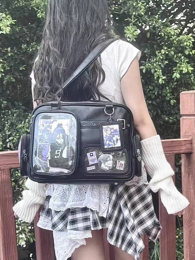Y2K New Cute Ita Bag Concert Large Capacity Backpack Lolita Girl Transparent Shoulder Bag DIY Badge Display Casual Crossbody Bag