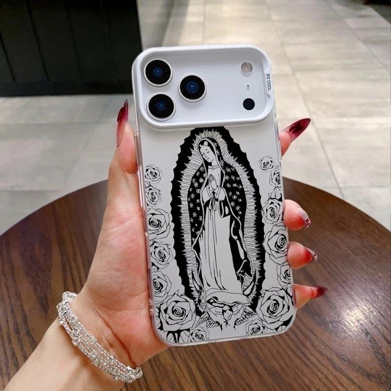 Virgin Mary Pattern Case for iPhone 17 Pro Max 17 Air 16/15/14/13/12/11 Pro Max Plus Retro High-end Shockproof Drop Screen Protection Cute Durable PC Smartphone Cover