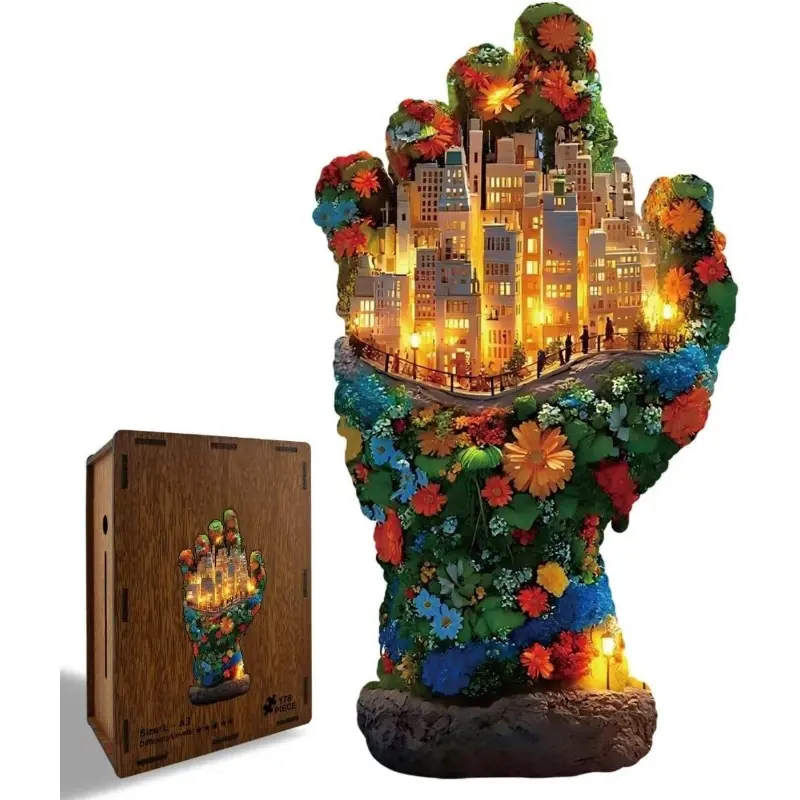 Wooden Puzzle City Design, DIY Wooden Puzzle with Piggy Bank Box, Wall Art Puzzle (l), Creative Home Decor Craft Kit