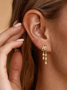 Elegant Dangle Earrings, Long Drop Earrings, Hypoallergenic Fashion Jewelry, Small Three-Ring Design, Women's Accessories