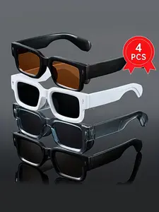 4 Pcs Unisex Fashion Sunglasses, Stylish Full Frame Design, Ideal for Vacation, Beach Parties, Street Photography, Perfect Gift Choice