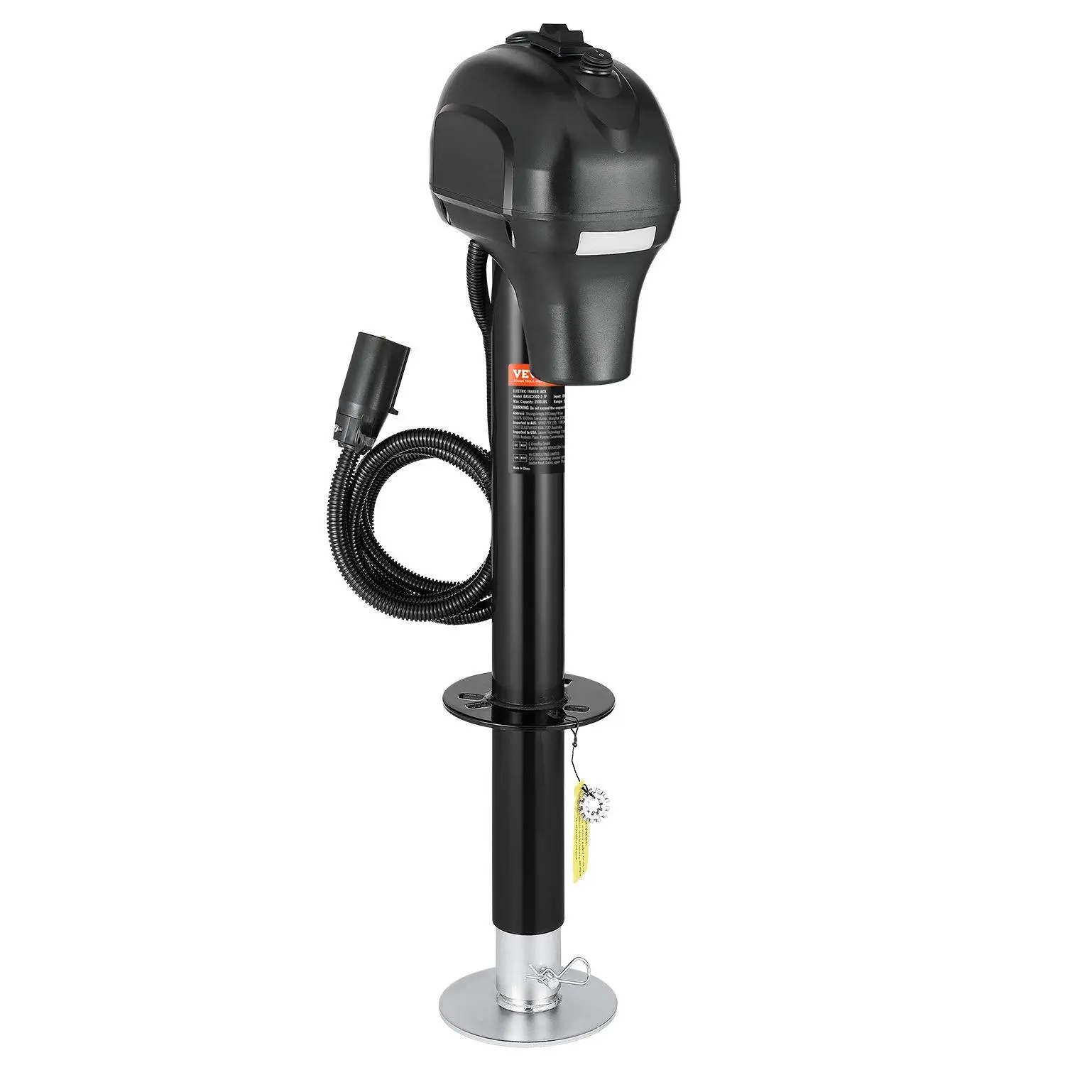 VEVOR Electric Trailer Jack, 3500 lbs, Heavy Duty RV Electric Power Tongue Jack with 7-pin Connector, Manual Crank Handle Weatherproof Jack Cover, 9.5"-27.5" Lift, for Trailers, Campers RVs, Black