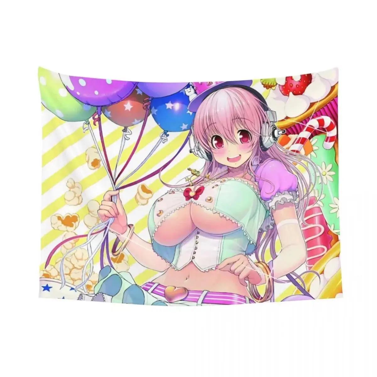 Lightweight Super Sonico Nurse-Theme Anime Tapestry, Pink Hair Kawaii Wall Hanging with Hanging Clips for Bedroom Decor, Ideal for Anime Fans & Parties
