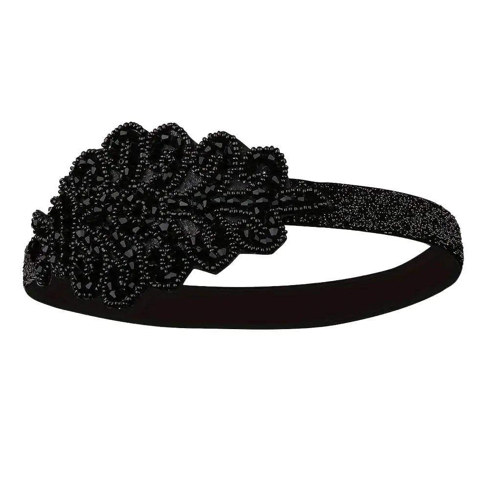1920s Flapper Headpiece Roaring 20s Headband for Women Hair Accessory (Black Beads,  size)