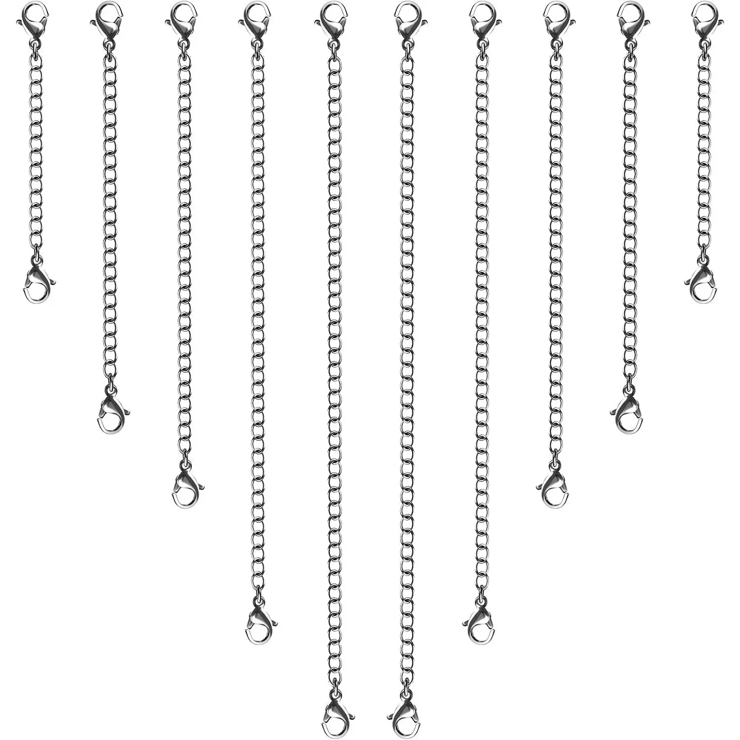 Necklace Extenders, 10 count Stainless Steel  Necklace Bracelet Anklet Extension Chains with Lobster Clasps and Closures for  Making
