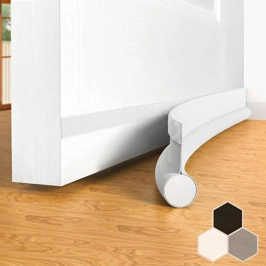 37" Cutable Door Draft Stopper, One-Sided Under Door Draft Blocker Weather Stripping Soundproof Insulator Door Sweep for Interior/Exterior Doors, 1 Pack, WhiteGift