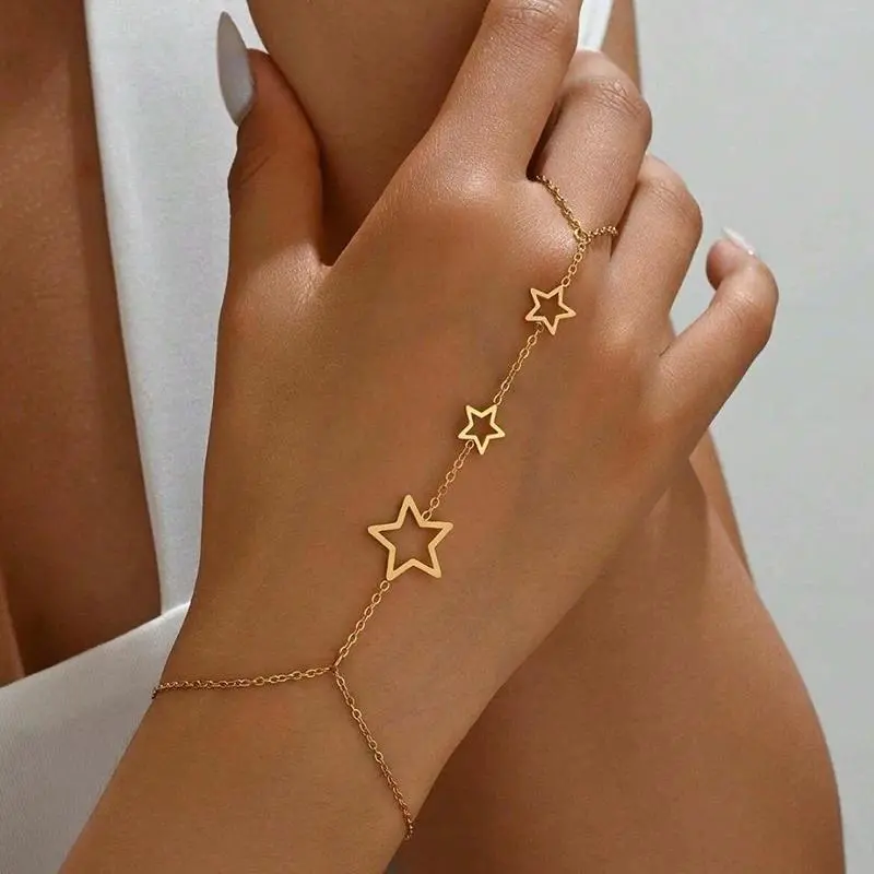 Stainless Steel Hollow Star Finger Bracelet Exquisite Retro Finger Hand Chain Simple Casual Versatile Women's Jewelry Wholesale