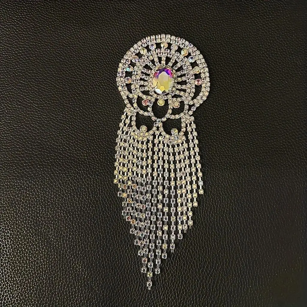 Unisex Fashion Silver Metal Delicate Fringe Rhinestone Brooch - 21cm*11cm Tassel Epaulet Accessory, Free DIY Matching for Stage Costumes & Daily Use (Toys & Hobbies, Classic & Novelty Toys, Model Vehicles)