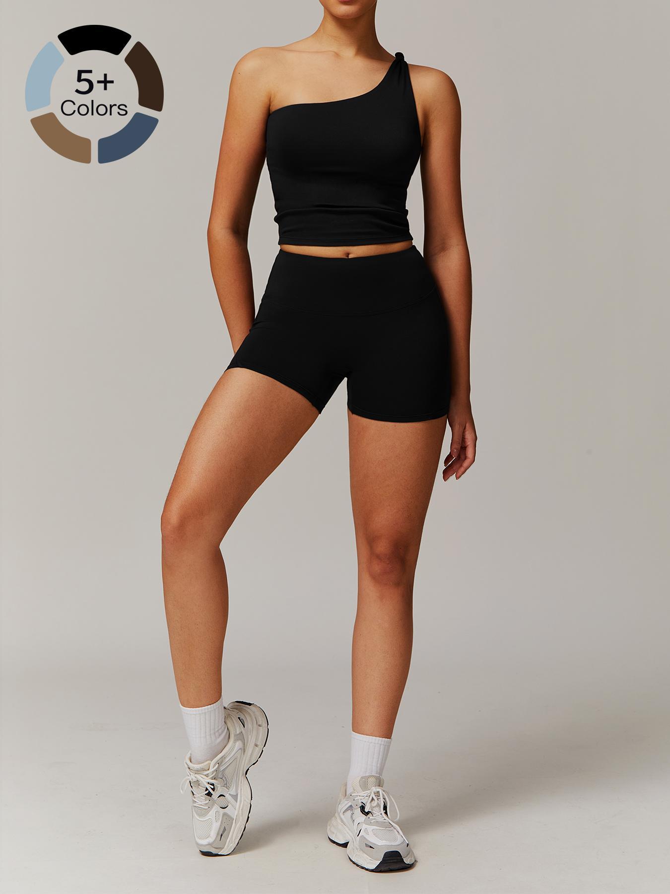 Women's Solid Crop Tank Top & High Waist Shorts Sports Set, Casual Sleeveless Top & Skinny Shorts, Ladies Sportswear for Indoor Outdoor Wear, Activewear Clothing