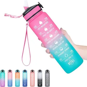 32 oz Water Bottles with Times to Drink and Straw, Motivational Water Bottle with Time Marker, Leakproof & BPA Free, Drinking Sports Water Bottle for Fitness, Gym & Outdoor