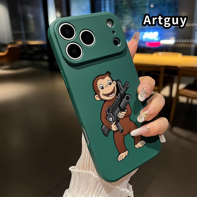 Machine Gun Monkey Pattern Straight Edge Phone Case Soft Case for iPhone 17 16 15 14 Pro Max 13 12 11 Air XR XS Plus Shockproof Drop Protection Rugged Durable Silicone Cover