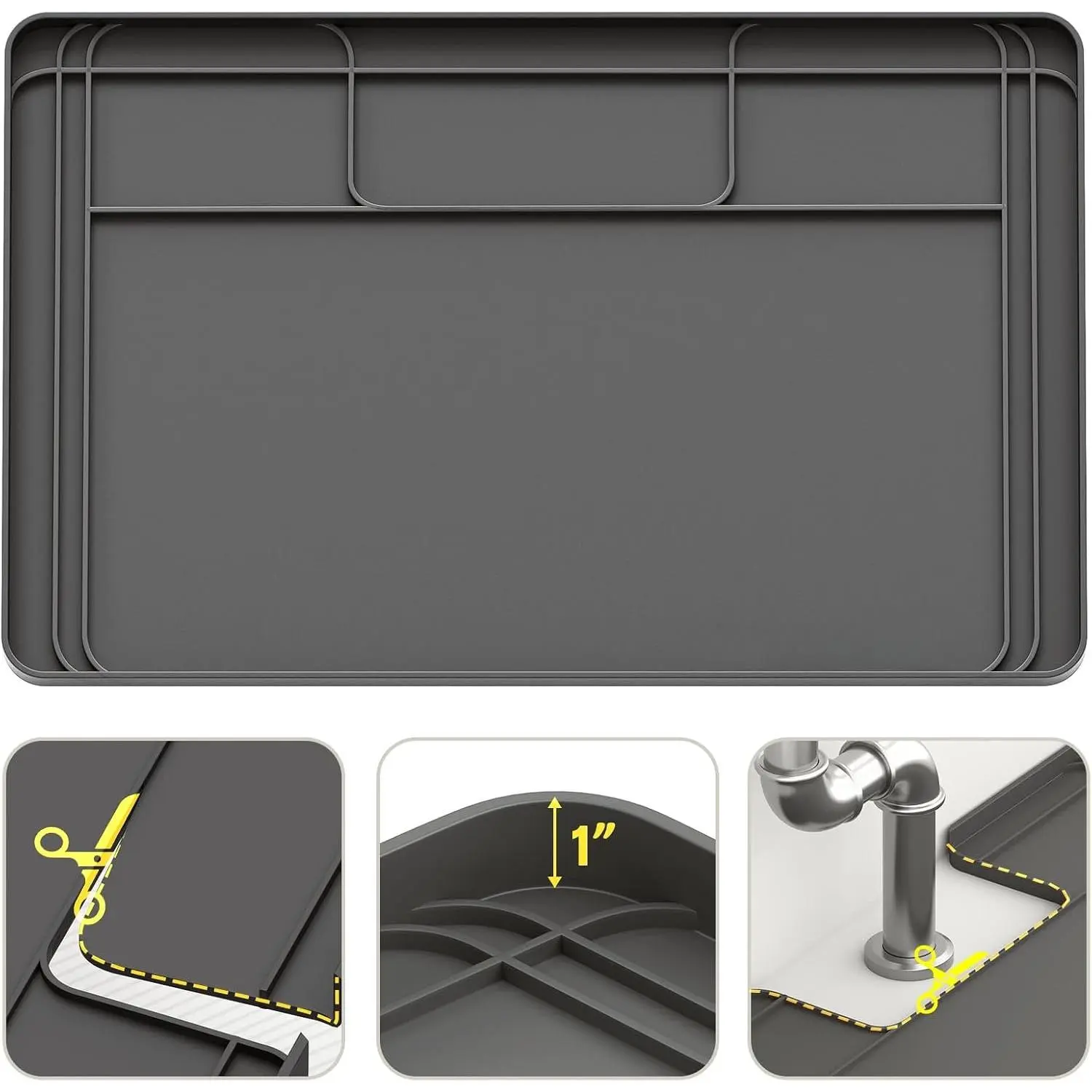 Under Sink Mats for Kitchen  34"x22",Grey | Cut to Fit Design for Various Sizes, Leak-Proof Cabinet Protection,Durable  Material,Versatile  Use