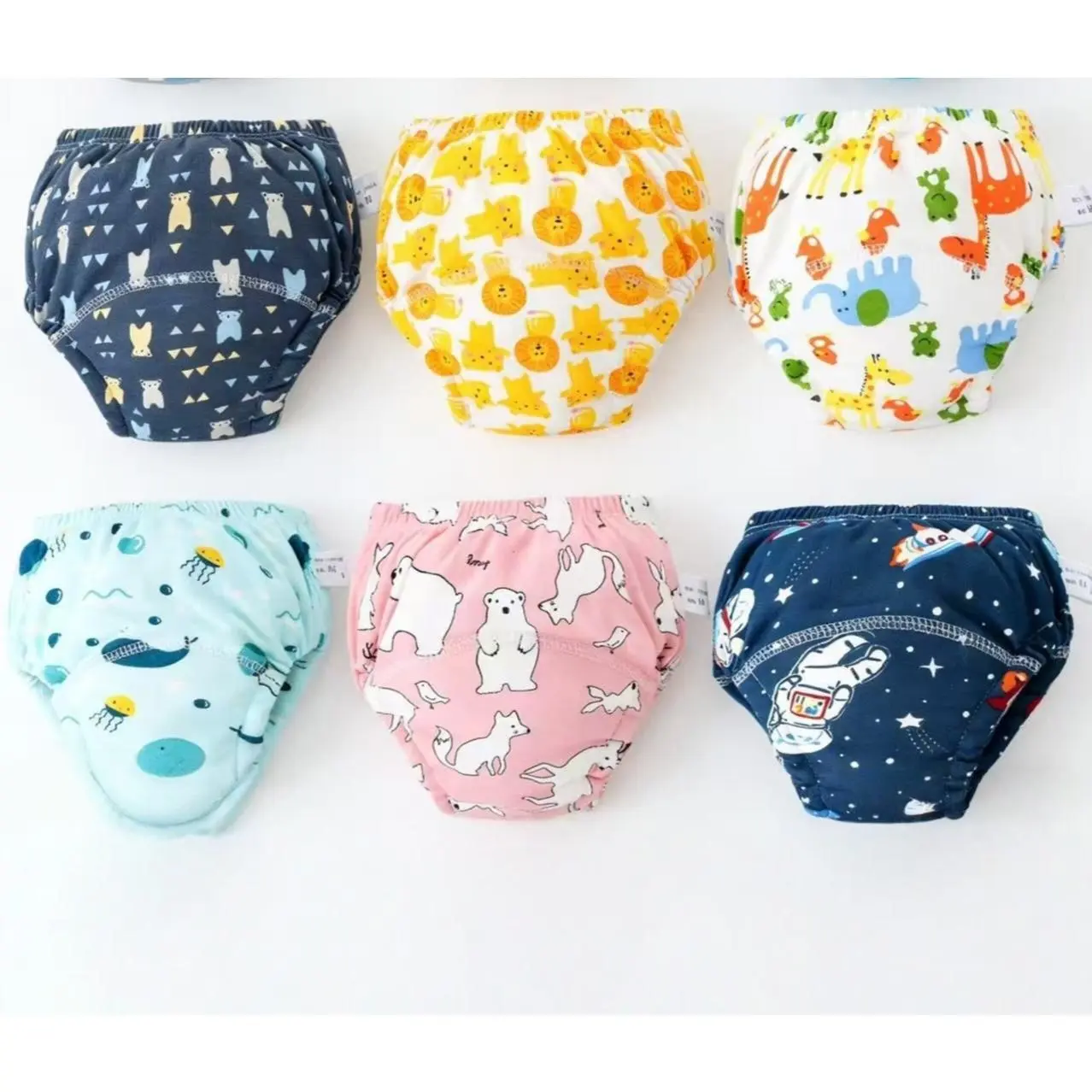 Baby Training Pants, 6-Pack Multi-Color Cartoon Cloth Potty Training Underwear for Boys and Girls, Washable & Reusable, Multi-Colors, Boys/Girls