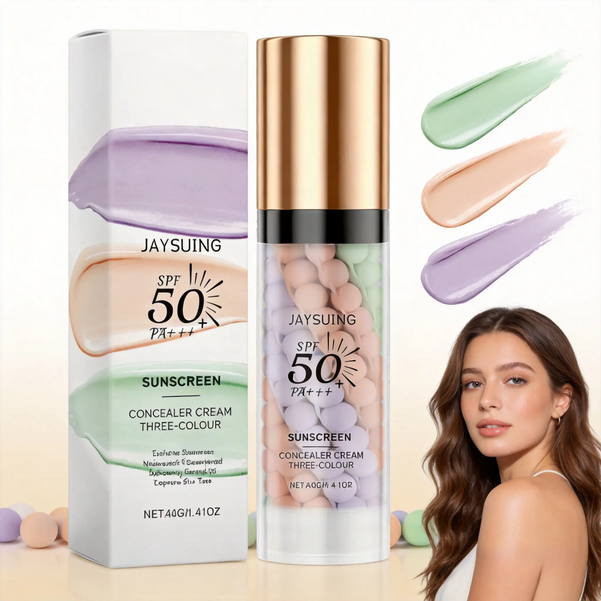 3PCS SPF 50+ PA+++ 3-in-1 Sunscreen Isolation Cream, Color Corrector Face Primer, Pre-Makeup Base for Oil Cosmetic Uv Instant Firming No-Filter Primer flawless makeup base