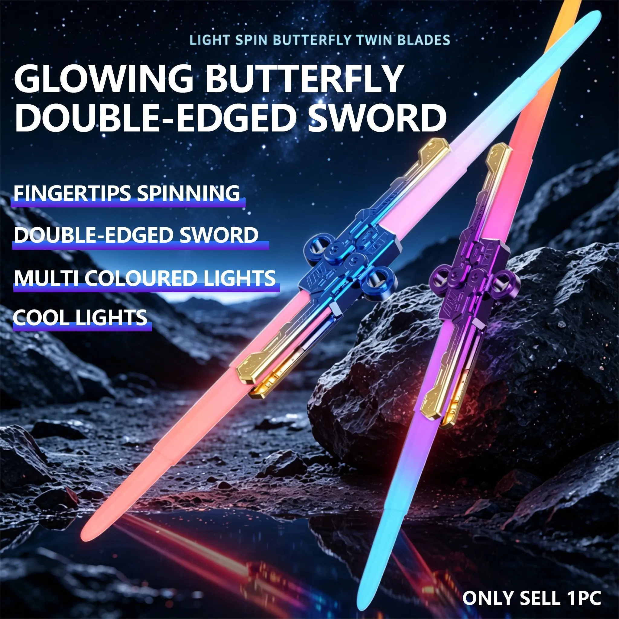 LED Spin Sword Toy, Changing Glowing Spin Sword, Double-Edged Light Saber, Party Cosplay Cool Outdoor Toy Gift for Boys Girls
