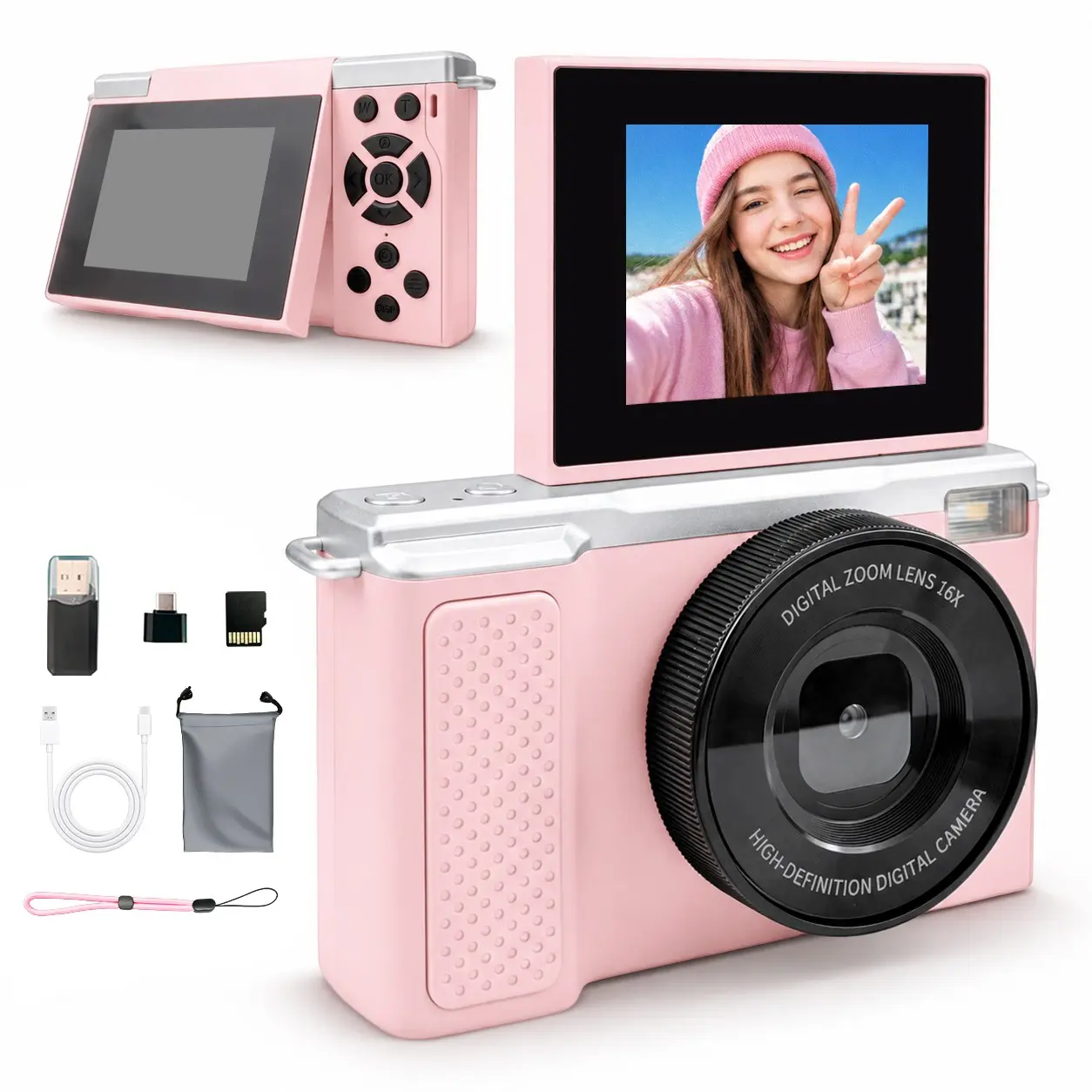 Flip Screen Portable Camera for Teens, Vintage Student Camera, Pocket Camera with Filters, Entry-Level Digital Camera with Memory Card, Perfect for Back to School, Christmas & Thanksgiving