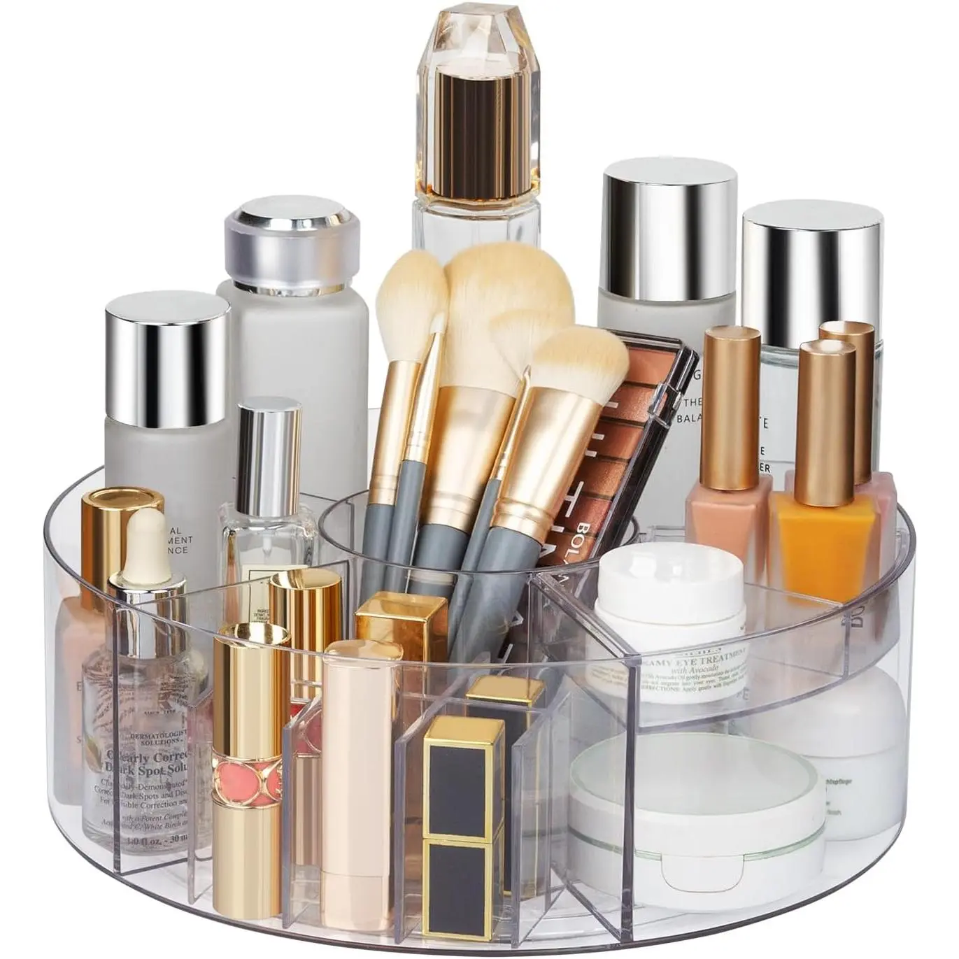360° Rotating Makeup Organizer, 10" Clear Turntable Lazy Susan Organizer for , Bathroom Counter, Cabinet, Spinning  Storage Holder with 6 Dividers for Skincare, Makeup Brushes, Lipsticks