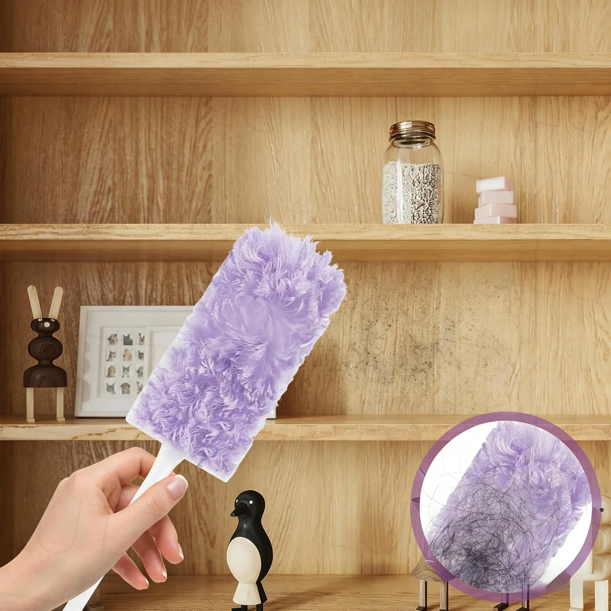 Disposable Electrostatic Duster Set with 1 Handle and 20 Purple Refills 360 Degree Crevice Cleaning Tool Adsorb Dust Pet Hair Dirt for Home Furniture Keyboard Bookshelf Car General Cleaning Supplies for Cleaners Office Workers