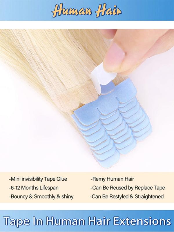 Mini Hair Extensions Human Hair Invisible Tape, Women's Hairpiece, 10 Pieces Per Pack, Easy to Use, Natural Look