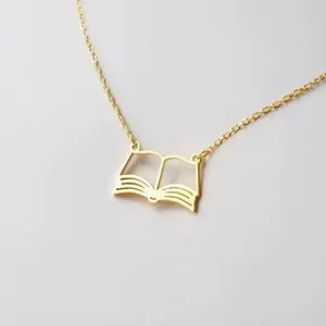 Stainless Steel Book Charm Necklace, Open Book Necklace, Book Lover Gift, Meaningful Gift for Daughter Son Friend Family Jewelry