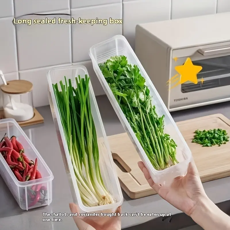 3pcs Transparent Chive Keeper Container for Fridge, Airtight Garlic Onion Storage Box, 25cm Fresh Vegetable Storage with Seal Lid, Ideal for Herb Mint Green Onion, Kitchen Refrigerator Organizer, Airtight Reusable Containers